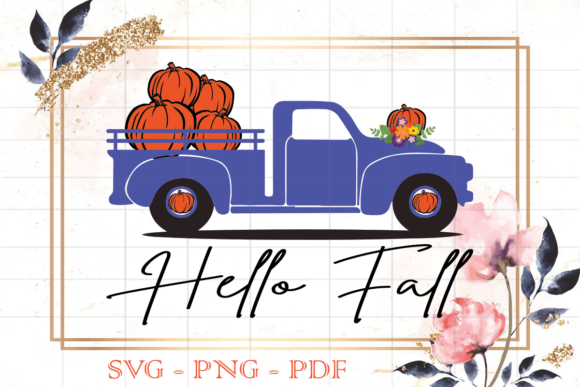 Hello Fall Blue Pumpkins Truck SVG Graphics