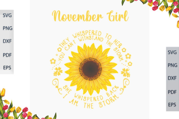 November Sunflower Girls Birthday Gifts Graphics & Print Templates